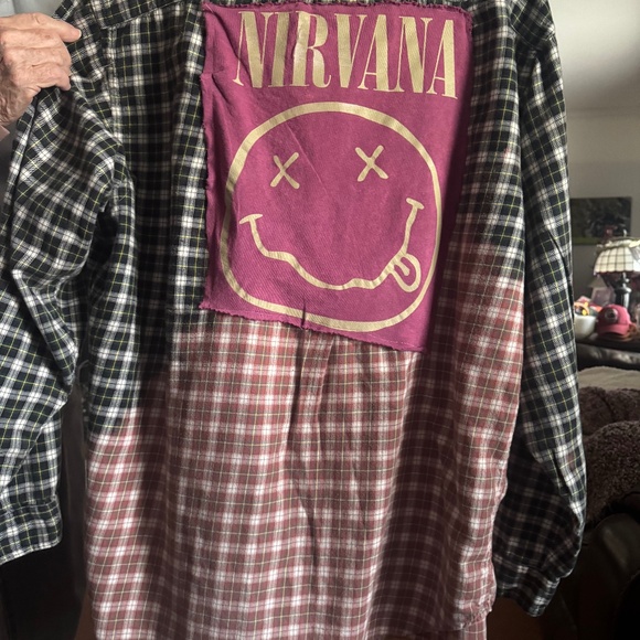 Nirvana Upcycled Flannel Shirt unisex size Large XL - Picture 1 of 6